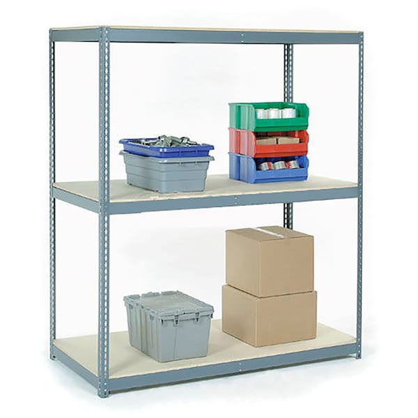 Wide Span Rack 60Wx36Dx96H, 3 Shelves Wood Deck 1200 Lb Cap. Per Level, Gray